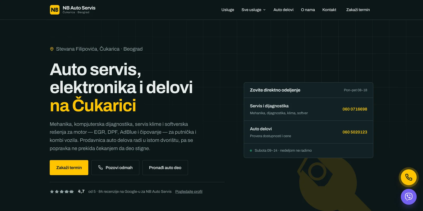 NB Auto Servis homepage